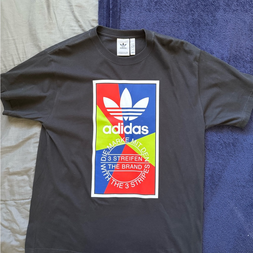 Adidas Men's Black T-Shirt with Multicolor Logo
